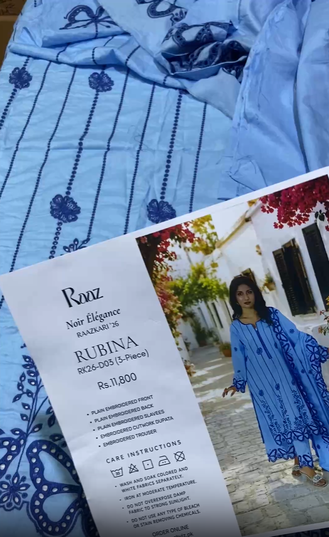 Raaz Embroidered Lawn 3pc
