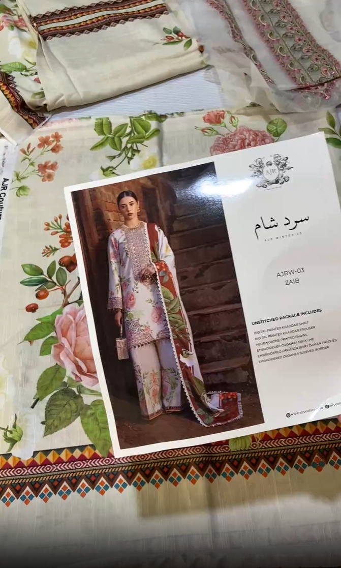 AJR Embroidered Khaddar 3pc