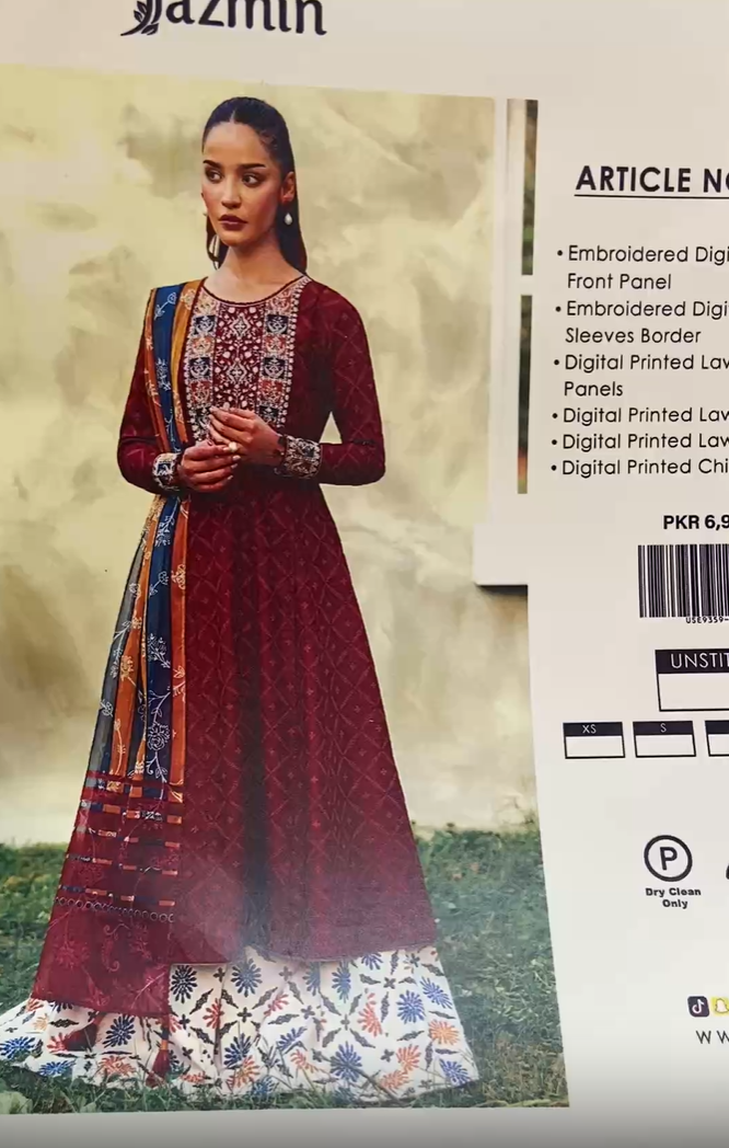 Jamzin Embroidered Lawn 3pc