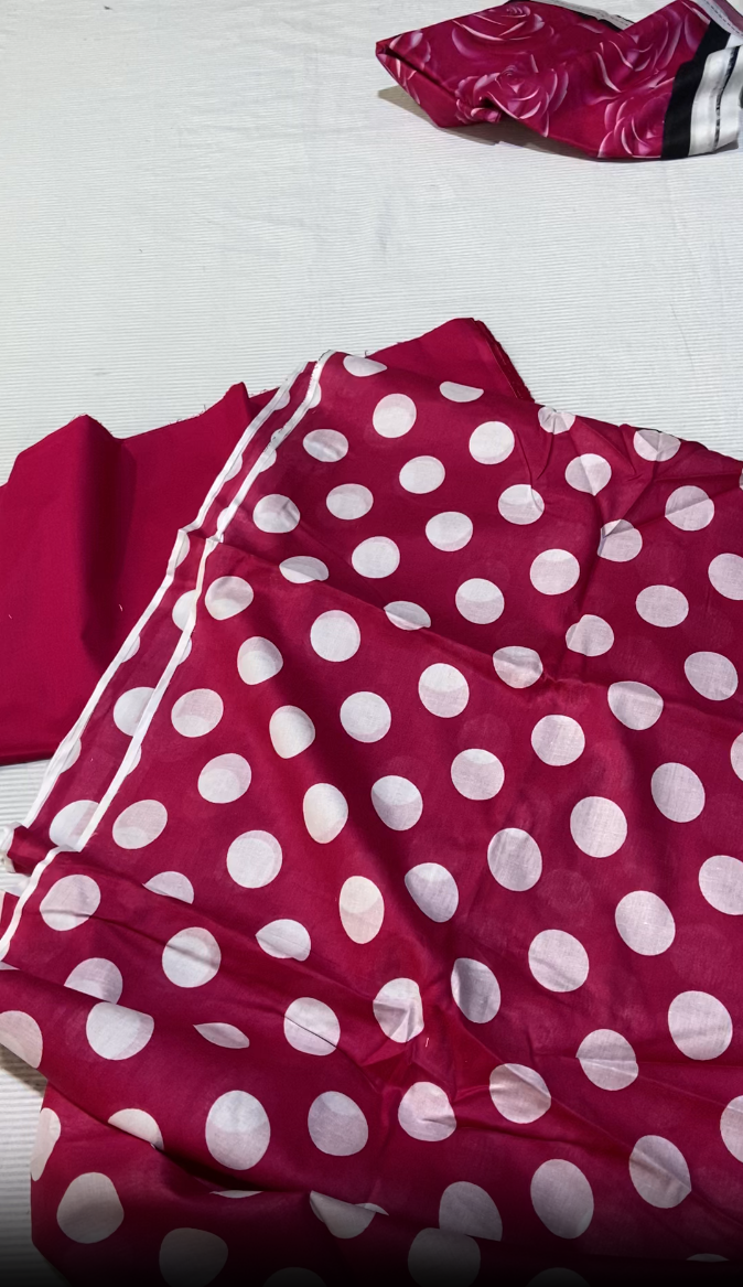 Polka Dots Printed Lawn 3pc