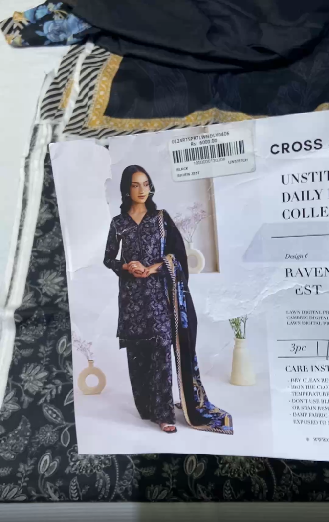 Cross Stitch 3 piece Printed Lawn