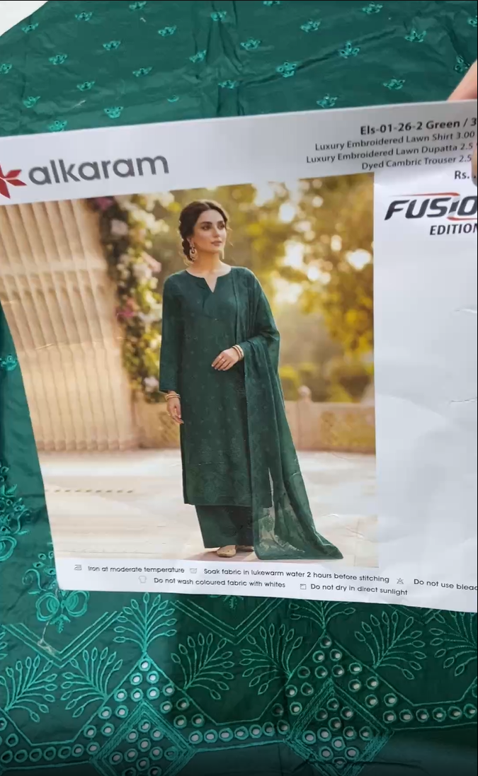 Alkaram Embroidered Lawn 3pc