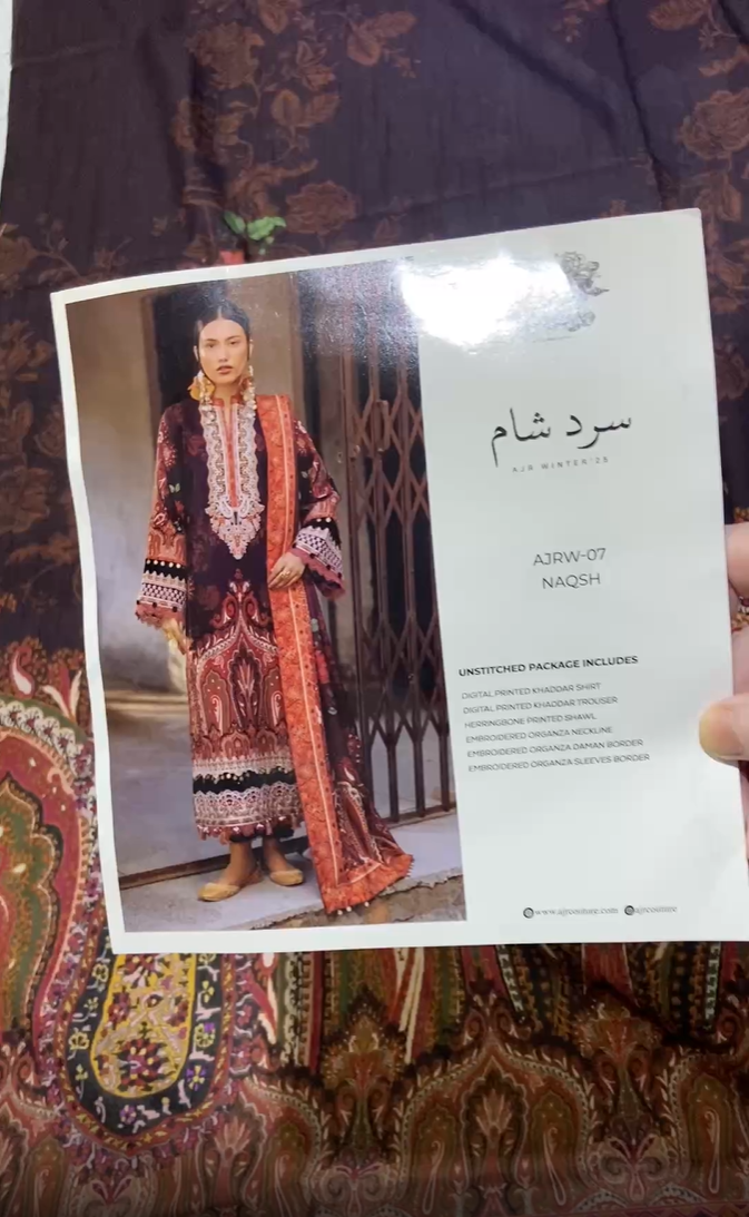 AJR Embroidered Khaddar 3 piece