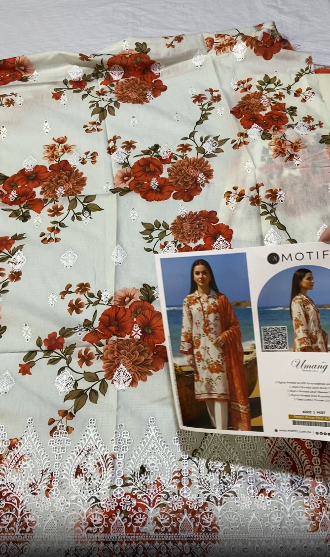 Motifz Embroidered Lawn 3pc